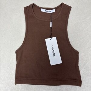 Thakoon Womens Cacao Brown Cropped Tank Top Sleeveless Cotton Size S NWT